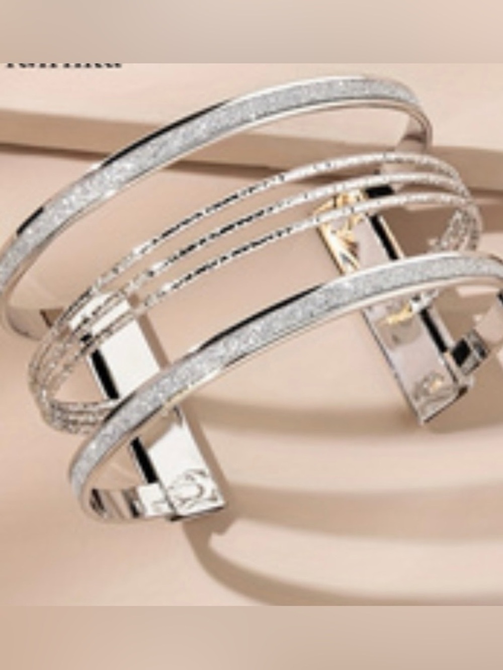 Silver Multi-Band Sparkle open adjustable vintage Cuff Bracelet - Picture 2 of 9